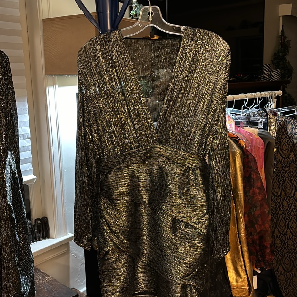 MAJE Black with silver thread v- neck mini dress size 36 - Picture 3 of 6
